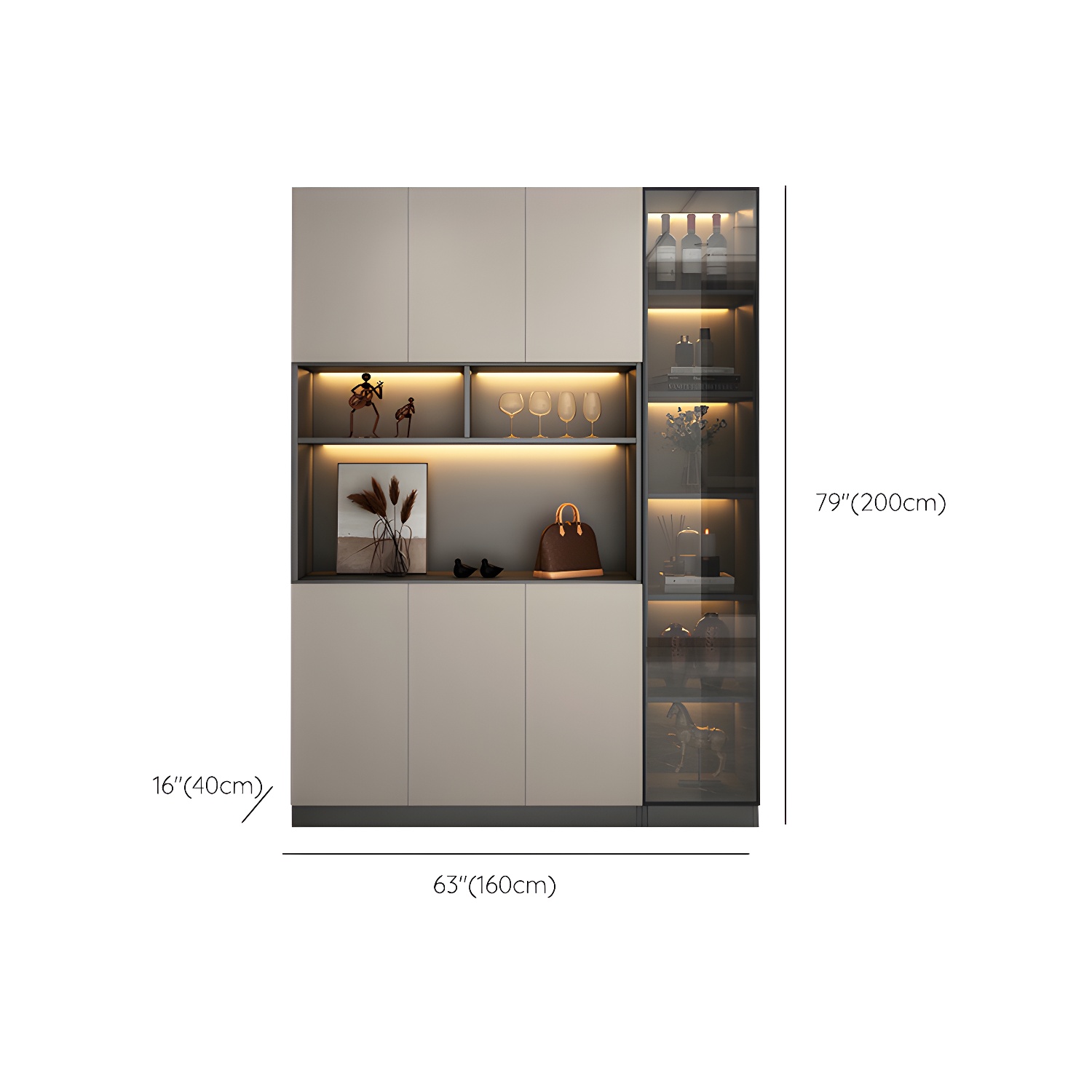 Accent Cabinet Rectangle Contemporary Glass Wood with Shelves - image 14