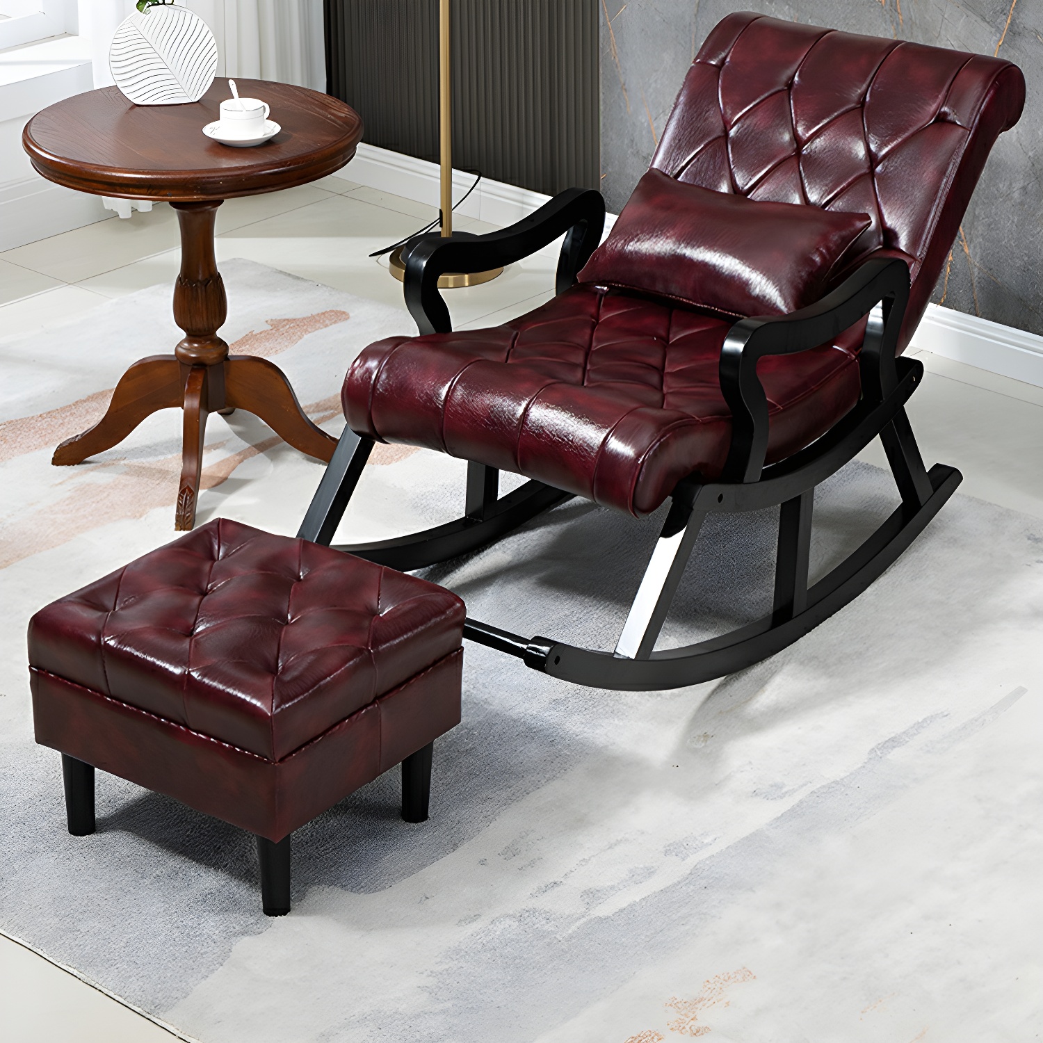 49" Wide Solid Wood Faux Leather Rocking Accent Chair with Legs - image 13