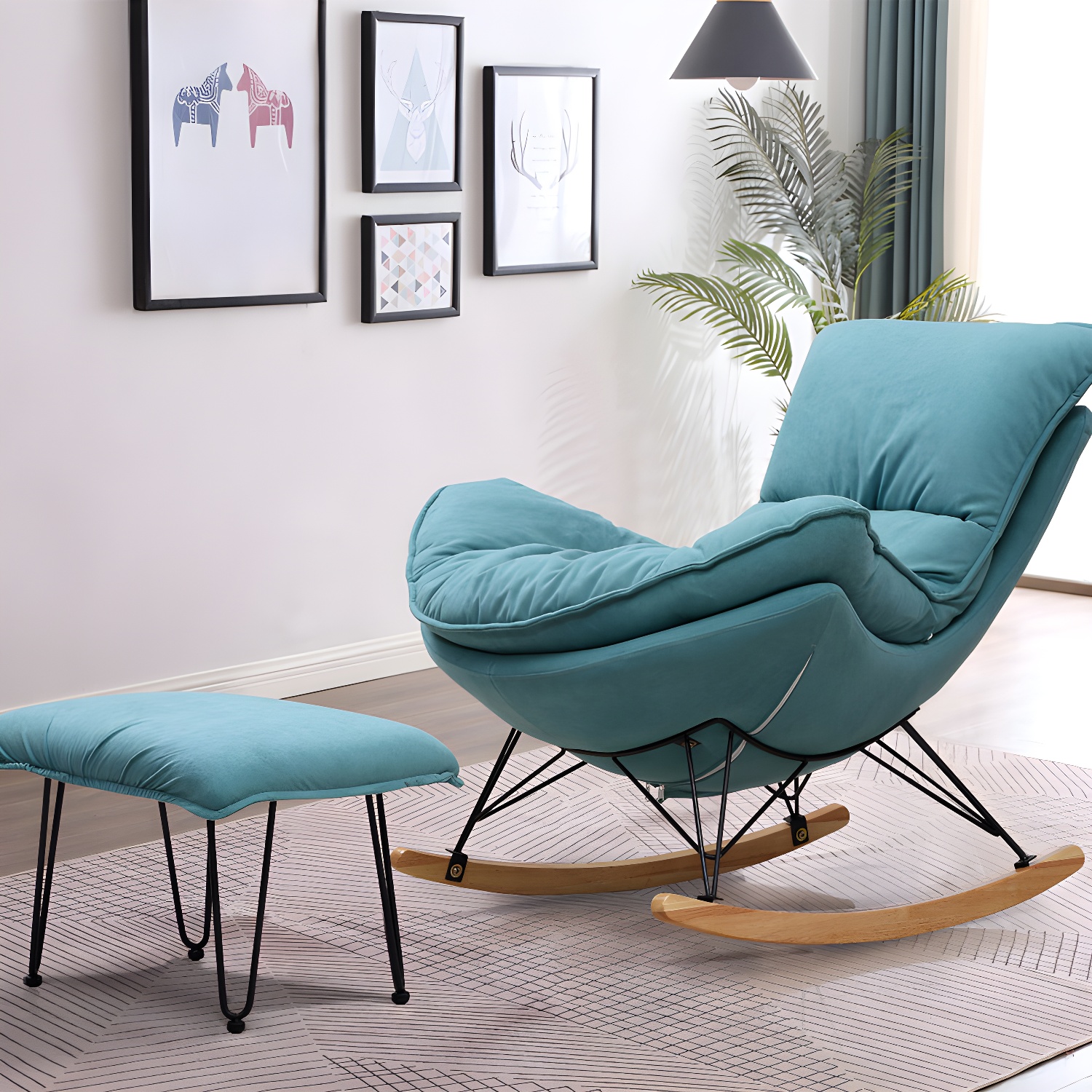Modern Style Rocking Chair Indoor Mother Feeding Sofa Rocking Chair with Ottoman