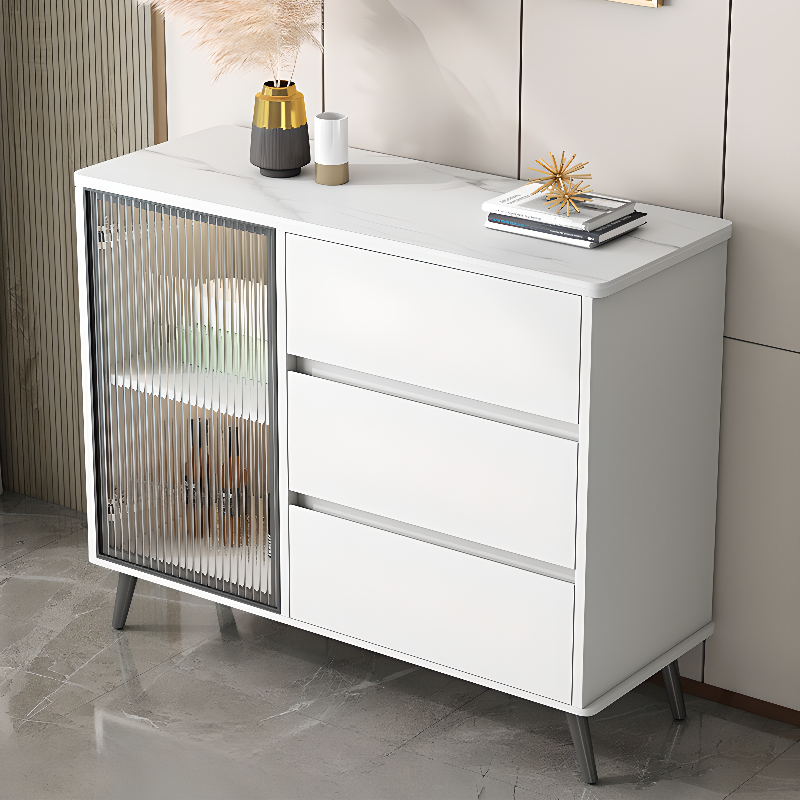 Sintered Stone Standard Ground Sideboard with Glass Doors, 3 Drawers & 1 Shelf