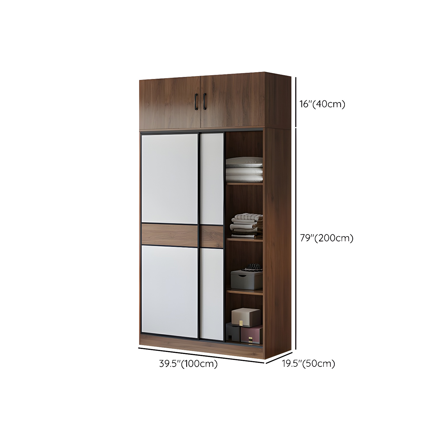 Modern Brown Wood Wardrobe Armoire with Sliding Doors, Shelves, and Clothing Rod - image 17