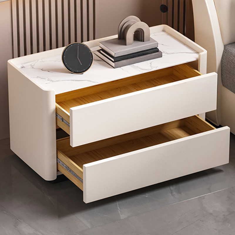 Modern Faux Leather Nightstand with 2 Drawers in Stone Countertop - image 20