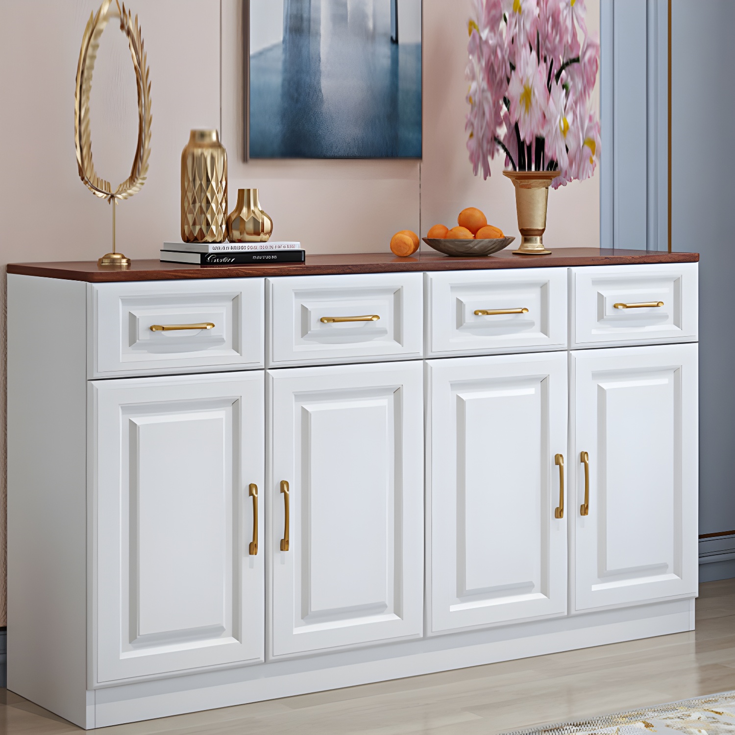 Modern Wood Buffet Sideboard with Cabinets, Drawers, and Shelves - No Distressing - image 19