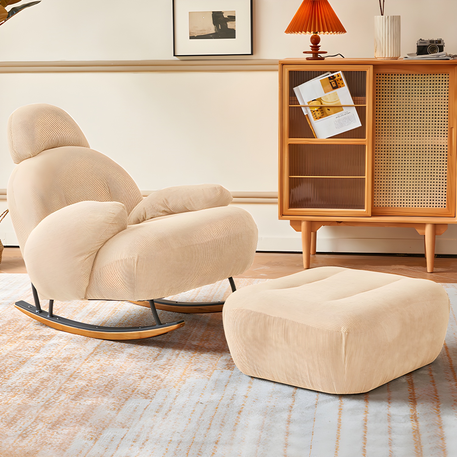 Spindle Living Room Contemporary Reclining Upholstered Rocking Accent Chair - image 4