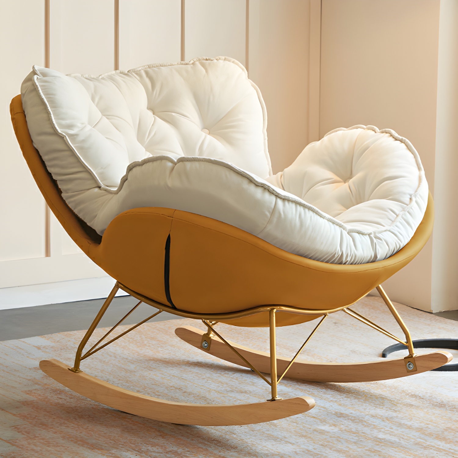 Stylish and Comfortable Modern Rocking Chair with Natural Wood Legs and Upholstered Track Arms - image 5