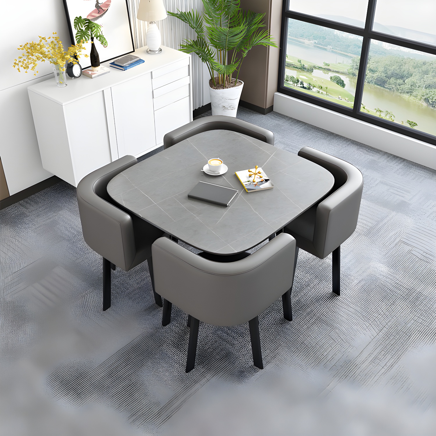 5 Piece Square Shape Sintered Stone Top Dining Room Table Set - image 5