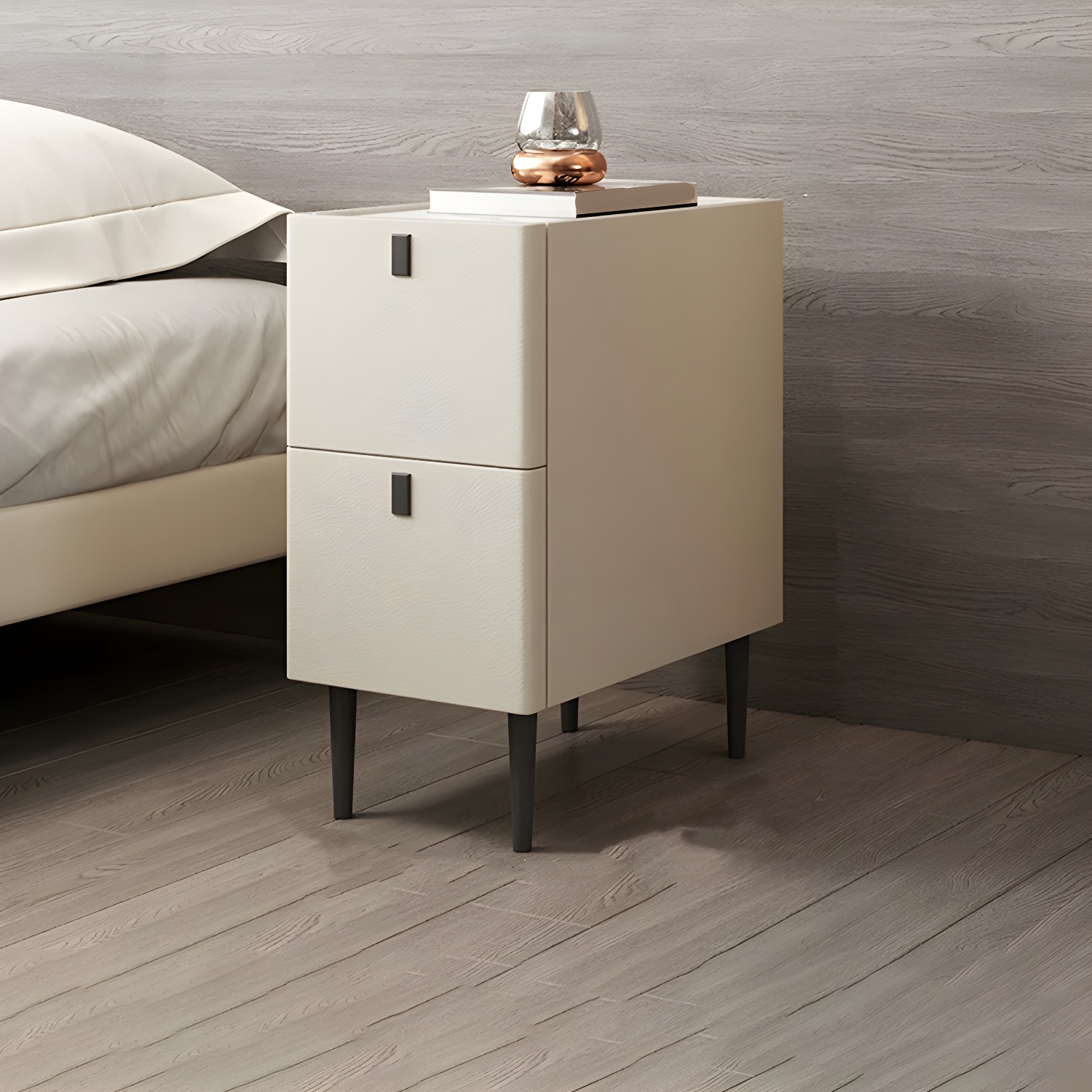 Modern Style Leather Polychromatic Choice of Black Cabinet Leg Nightstand - image 10