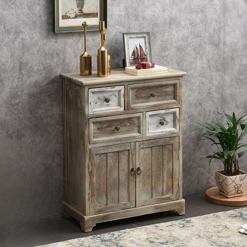 Industrial Detached Utility Cabinet with Distressed Wood and 4 Drawers Featuring Loop Pulls - image 9