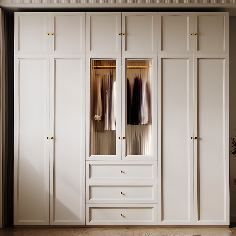 Chalk Modish Self-supporting Cabinet Armoire with Soft Close Drawer, Soft Close Door, and Hinged Hanging Rod