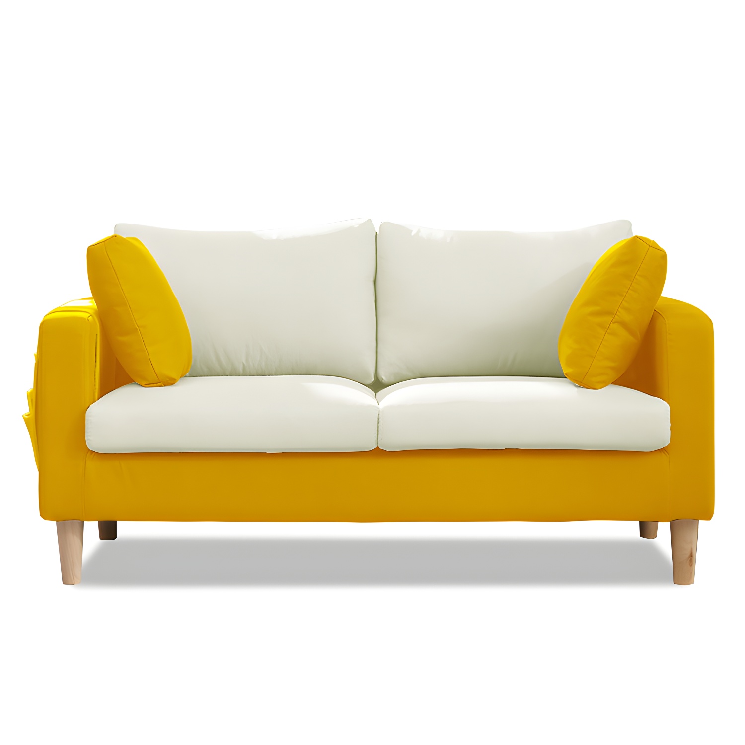 Contemporary Square Arm Couch Faux Leather Loveseat with Pillows - image 18