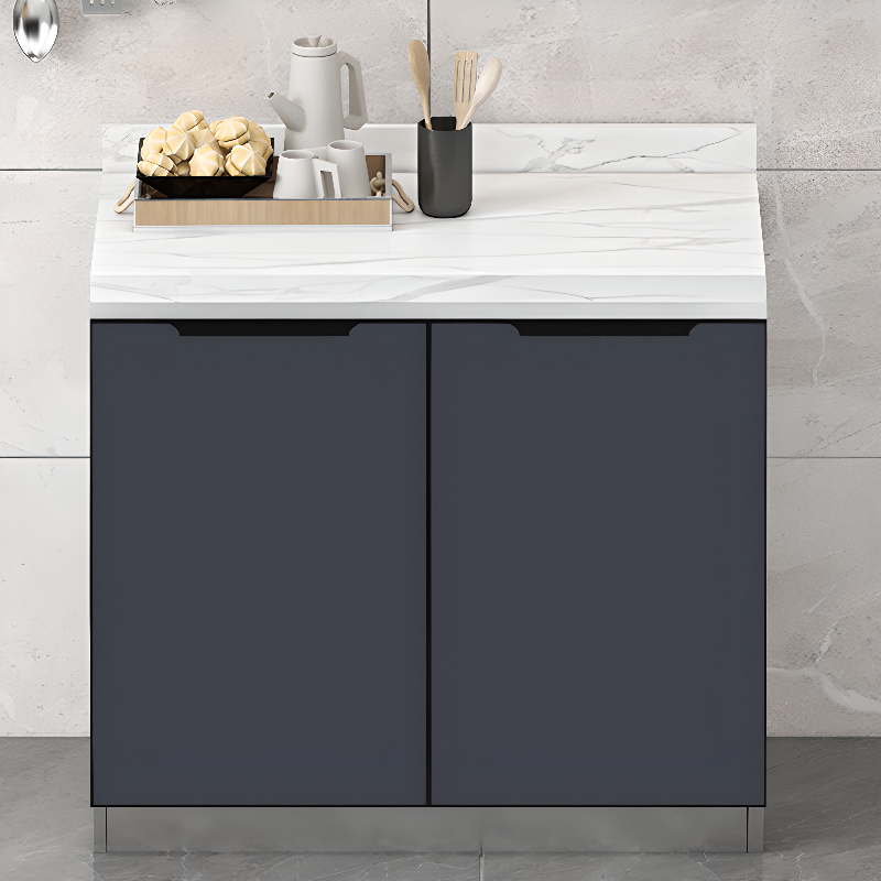 Grey Simple Sideboard with Standard/Narrow Size, 1 Shelf, Sintered Stone Countertop, and Multiple Doors Larder Storage