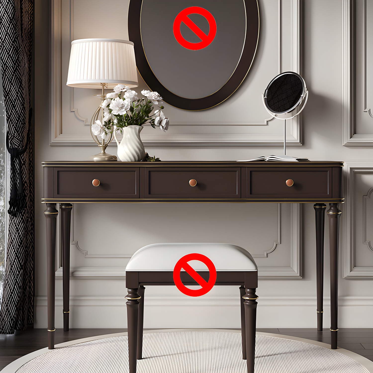 Mirror & 3 Drawers Makeup Vanity Dressing Table Solid Wood Dresser