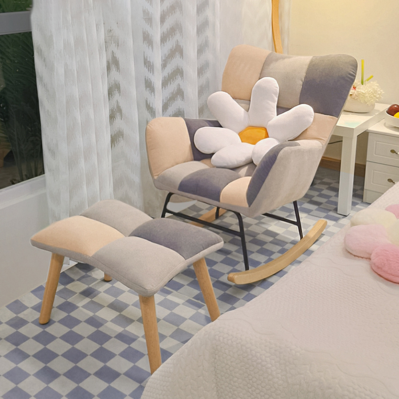 Cotton Cushioned Seat & Back Stationary Rocking Reading Chair with Flared Arm, Footstool, Wing Back & Light Wood Legs - image 16