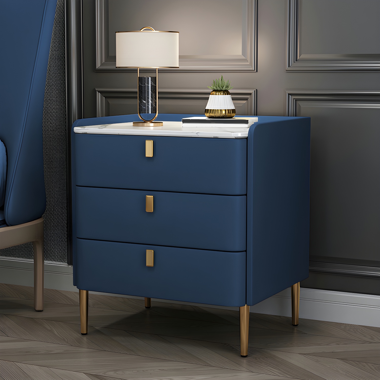 Glam Style Sintered Stone Top Drawer Storage Nightstand for Bedroom - image 5