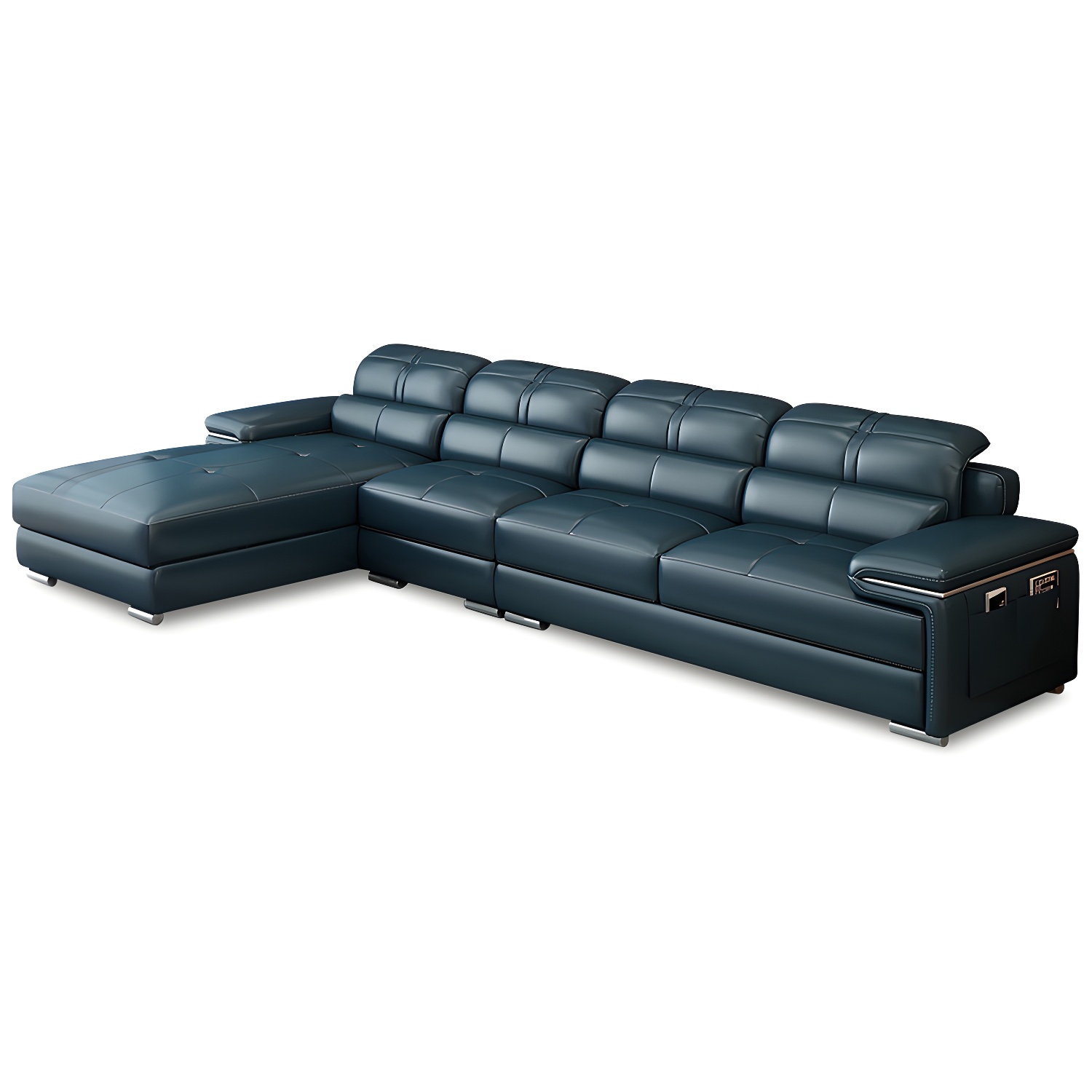 Genuine Leather Sectional 34.65"High Pillow Top Arm Sofa with Storage, Blue - image 4