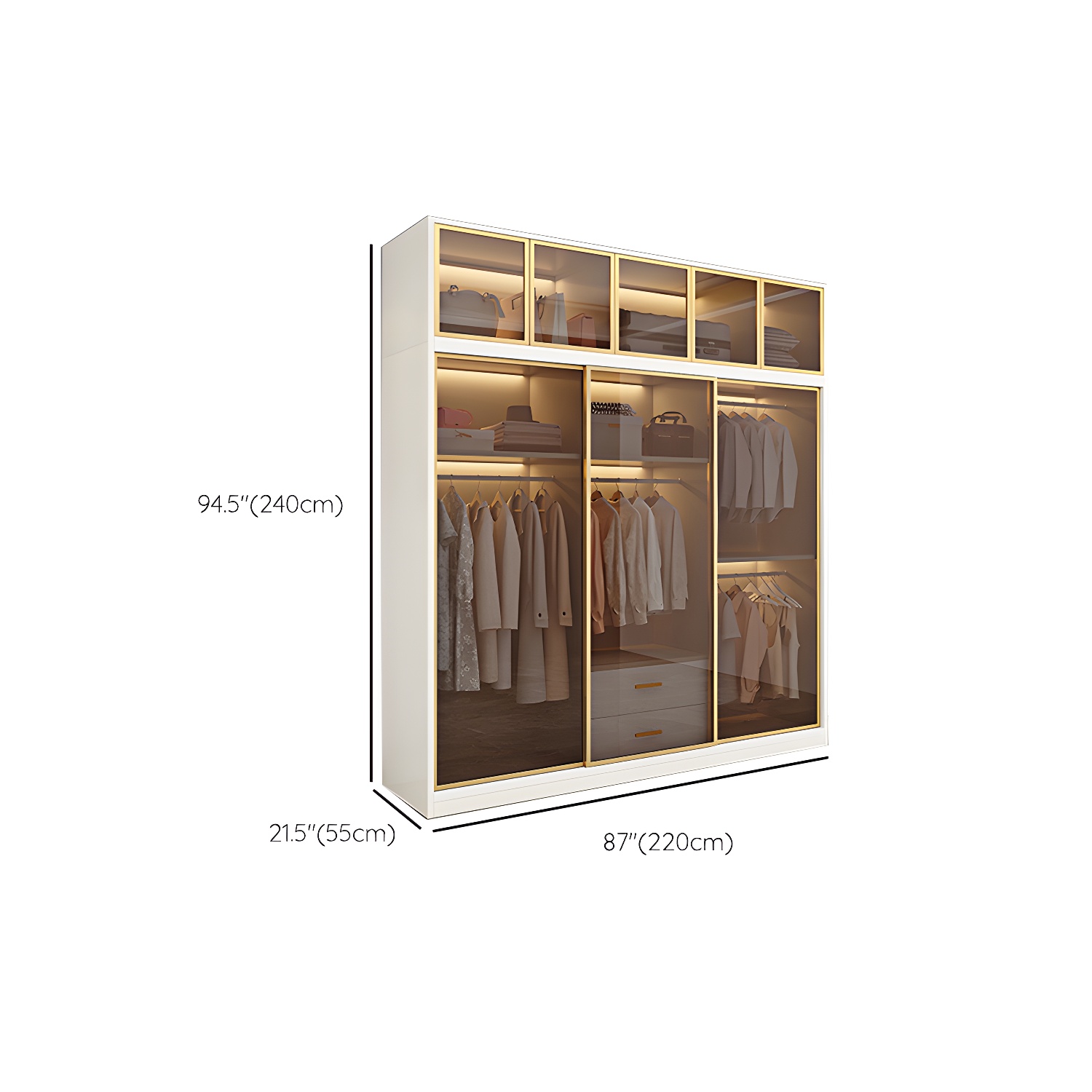 Modern White Wood Frame Wardrobe Freestanding Wardrobe with Sliding Glass Doors - image 22