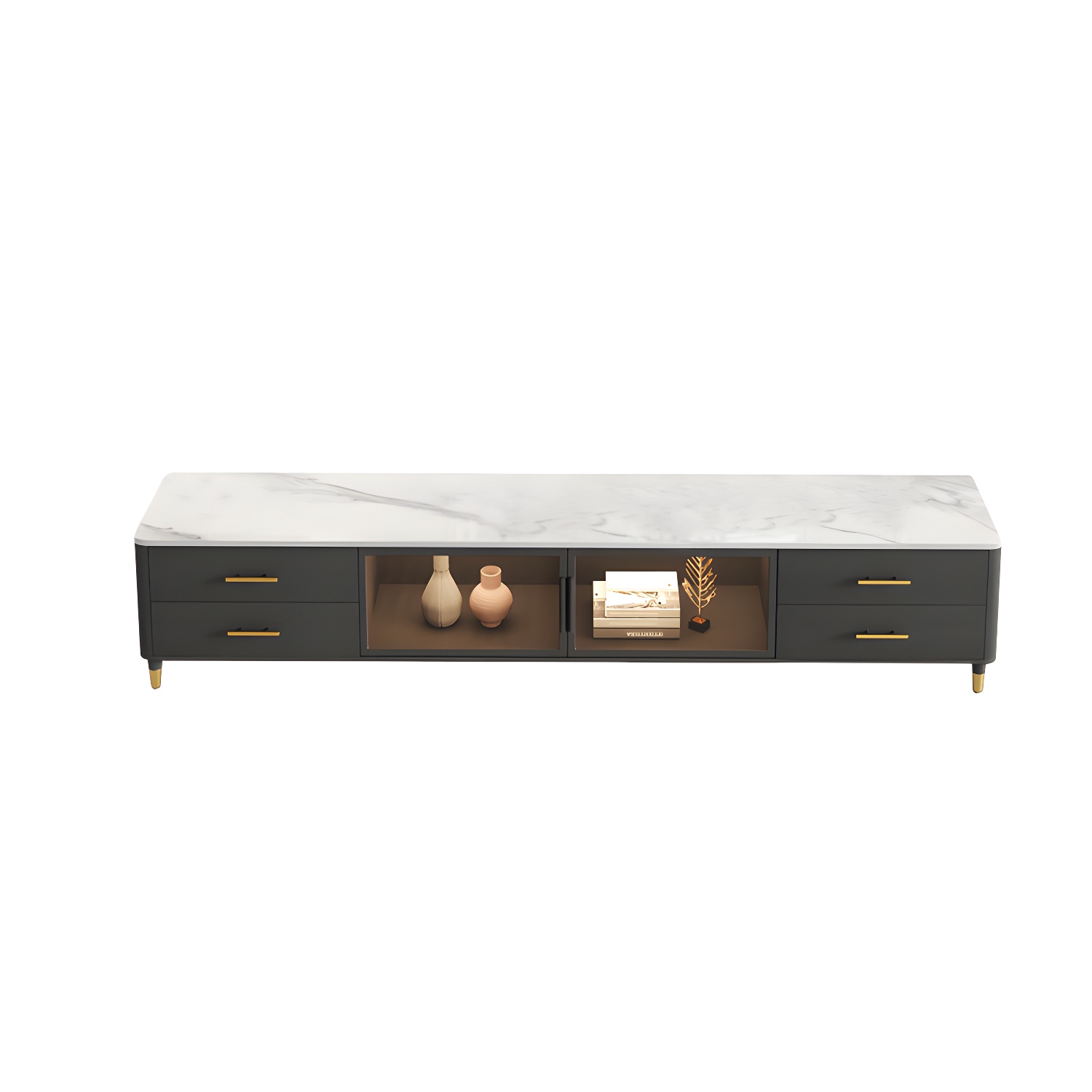 Stone Top Media Console Contemporary TV Media Stand with Metal Legs - image 8