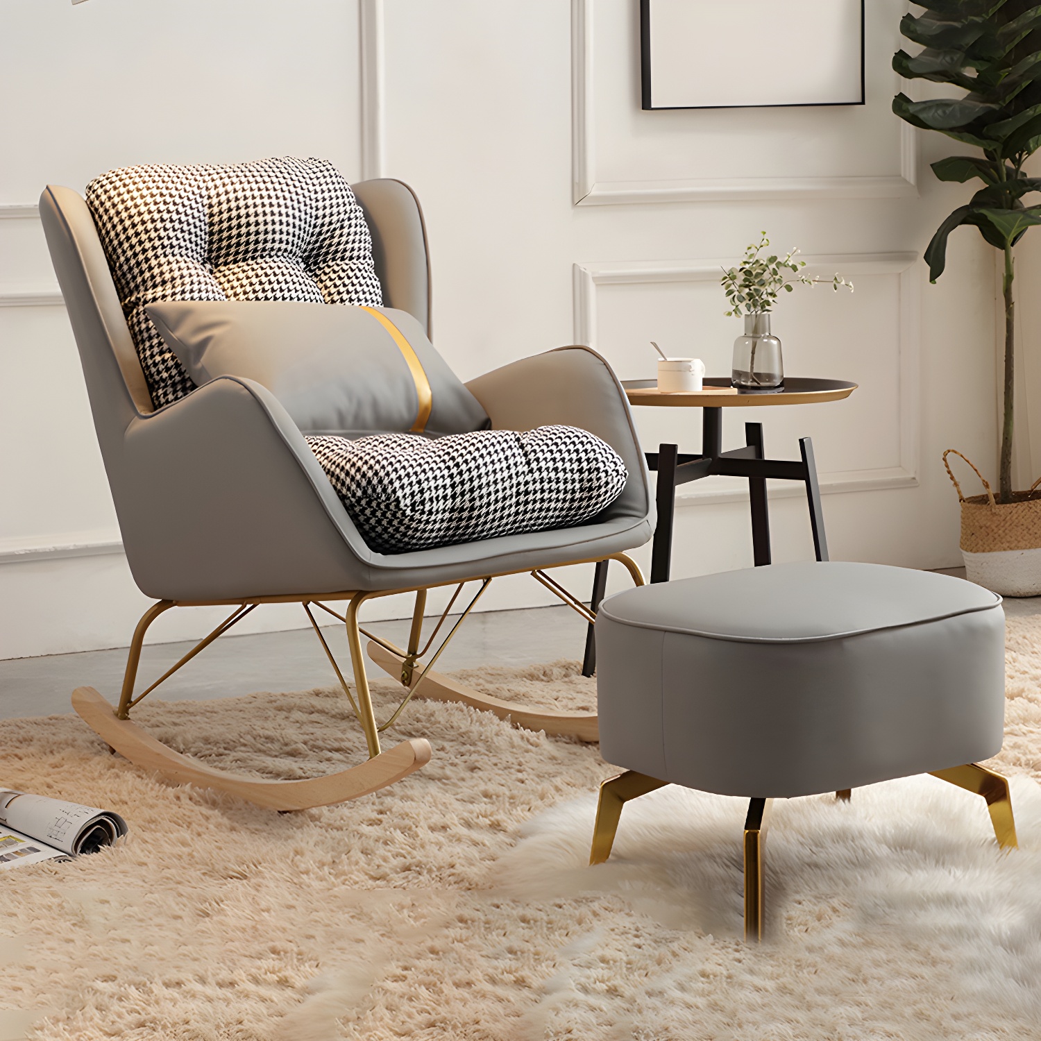 Modern Rocking Chair Metal Frame Doll Cotton Filling Spindle Rocker Chair - image 3