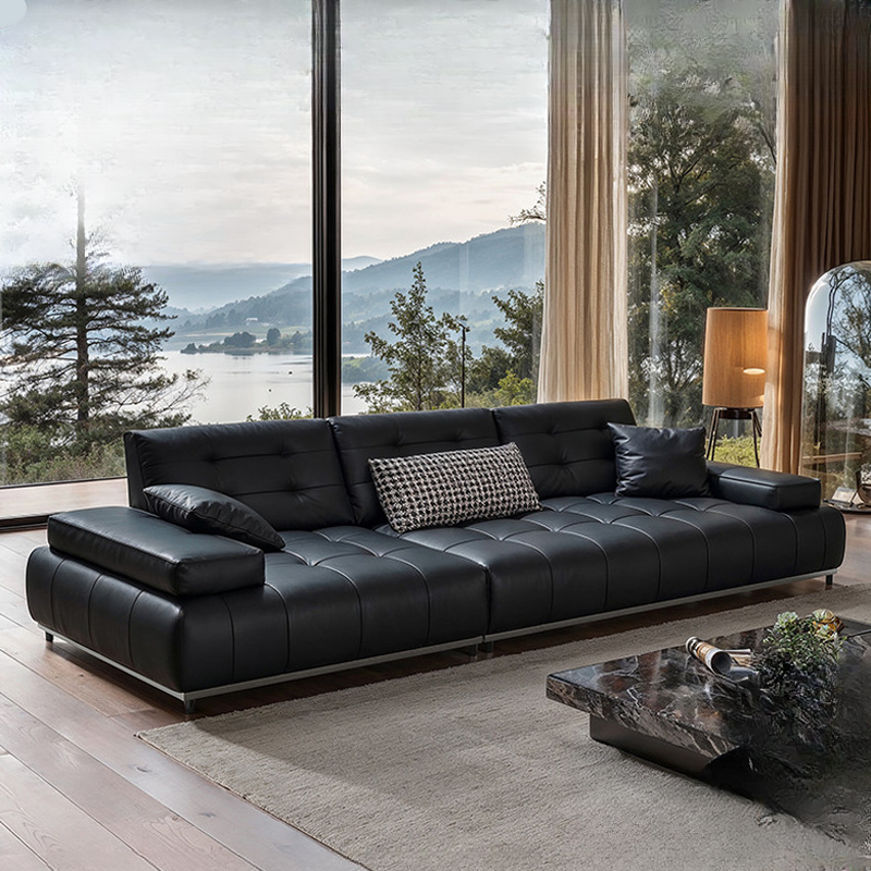 Straight/L-Shape Sofa Couch/Sofa Recliner with Tufted Back in Dark, Horizontal/Left Hand Facing, Decorative-stitched