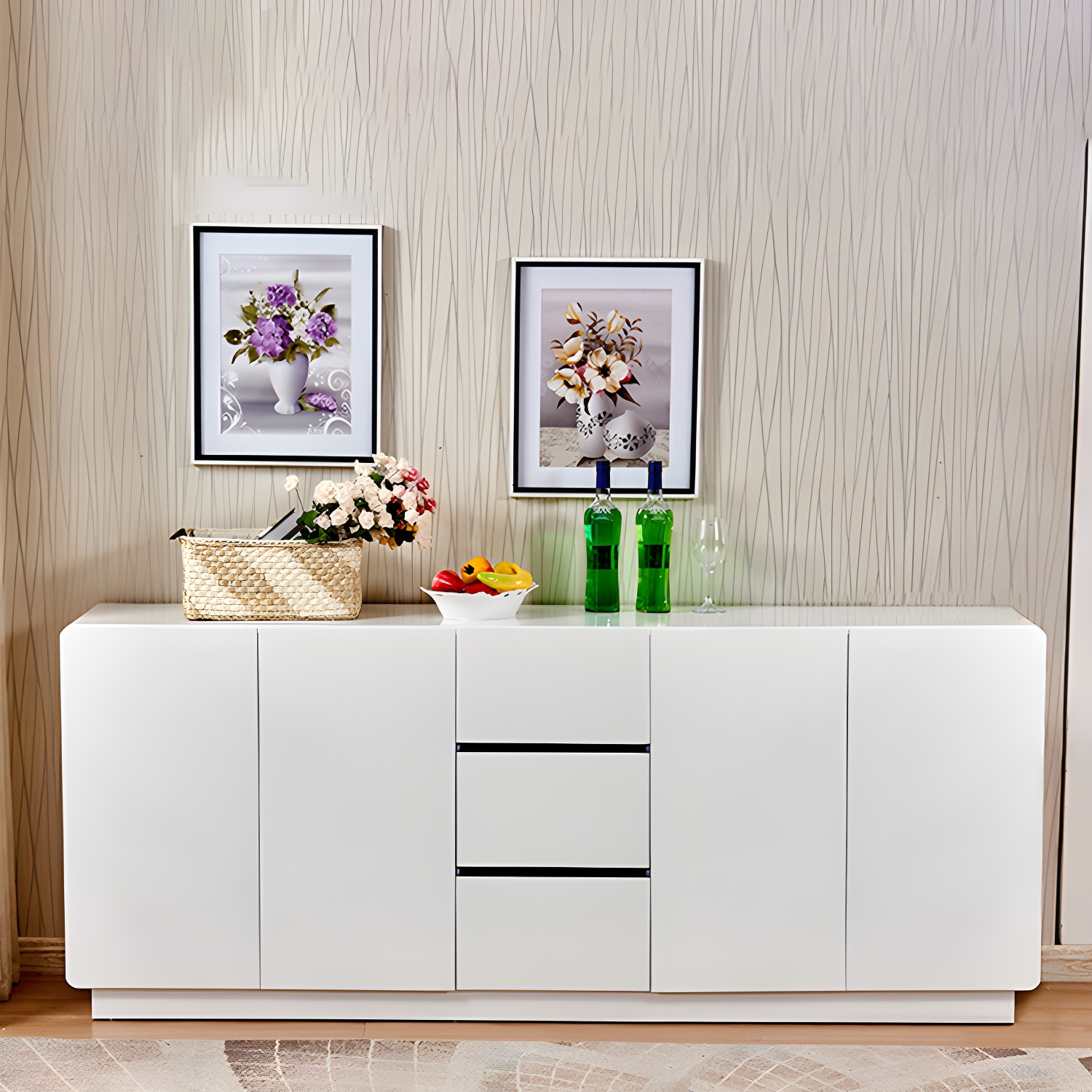 Contemporary White Sideboard Table with Drawers and Adjustable Shelving - image 4