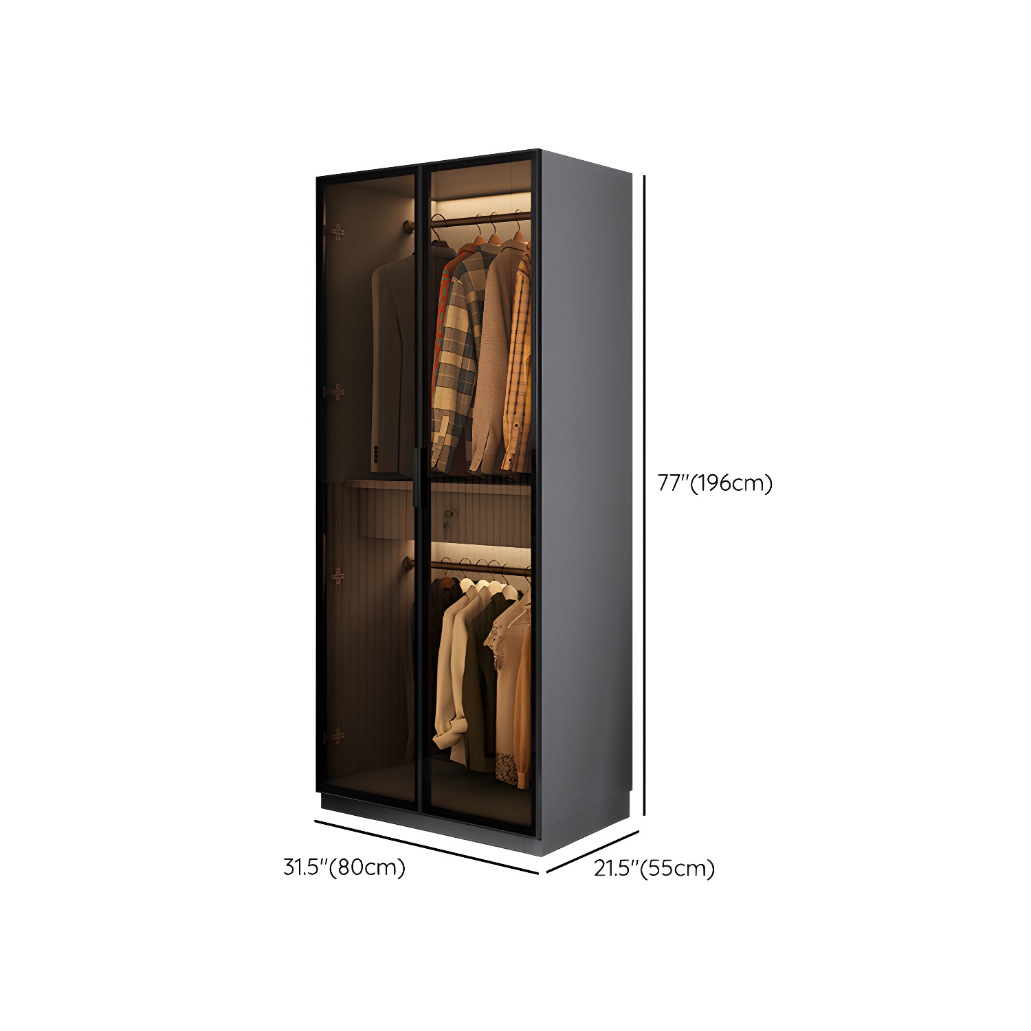 Modern Glass Wardrobe Cloth Rod Included Wardrobe Closet without Light - image 17