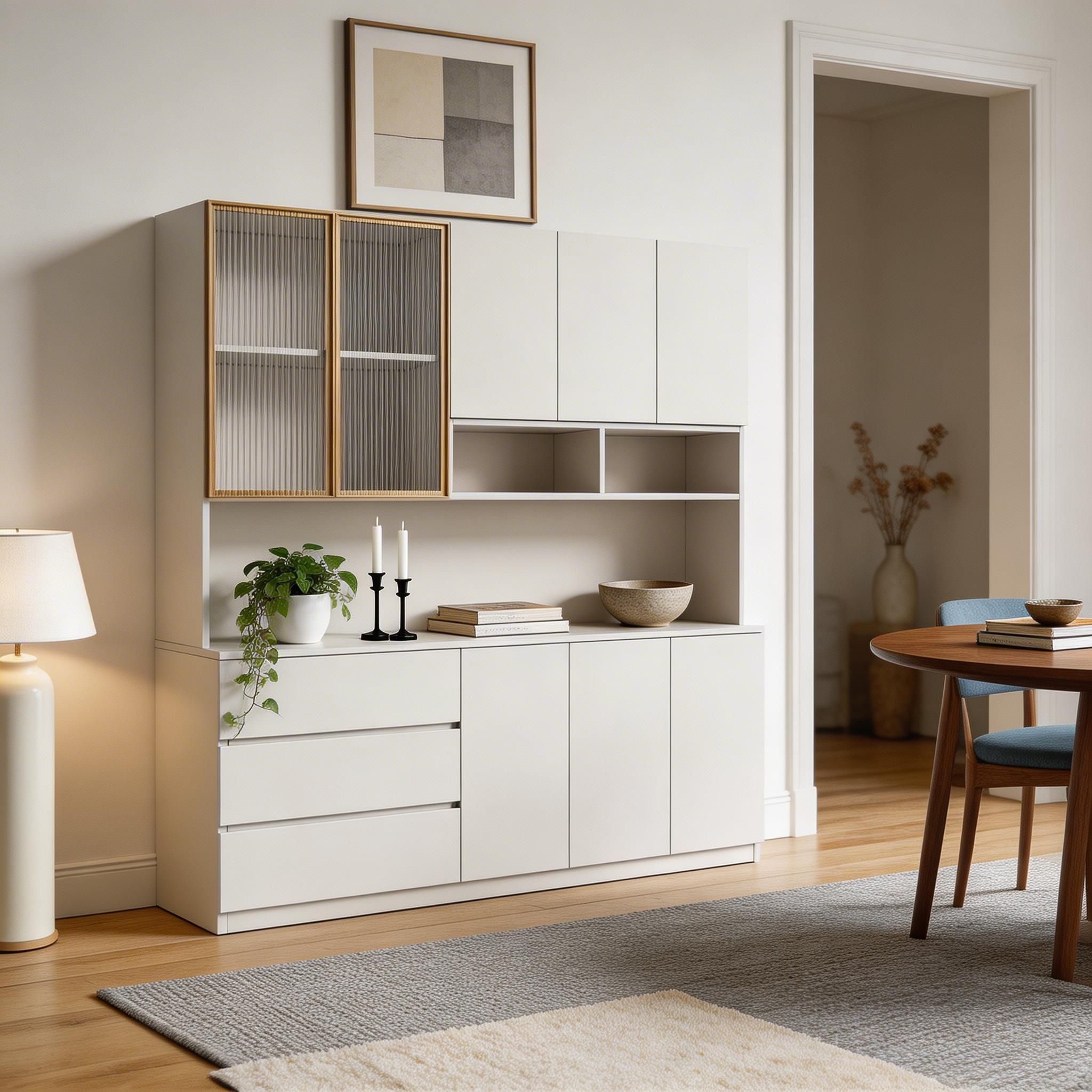 Trendy Sideboard with 3 Drawers, Cupboard, Wide/Standard/Narrow Sizes, 2/1 Shelves, Cabinets, and Glass-panel Door - image 30