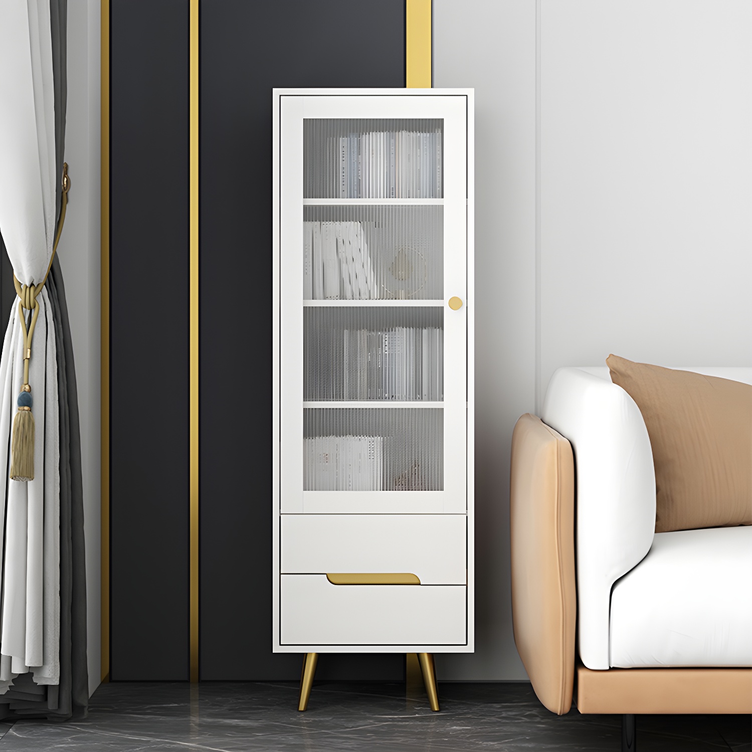 Modern Wooden Accent Cabinet with 2 Drawers and Glass Door Cabinet - image 7