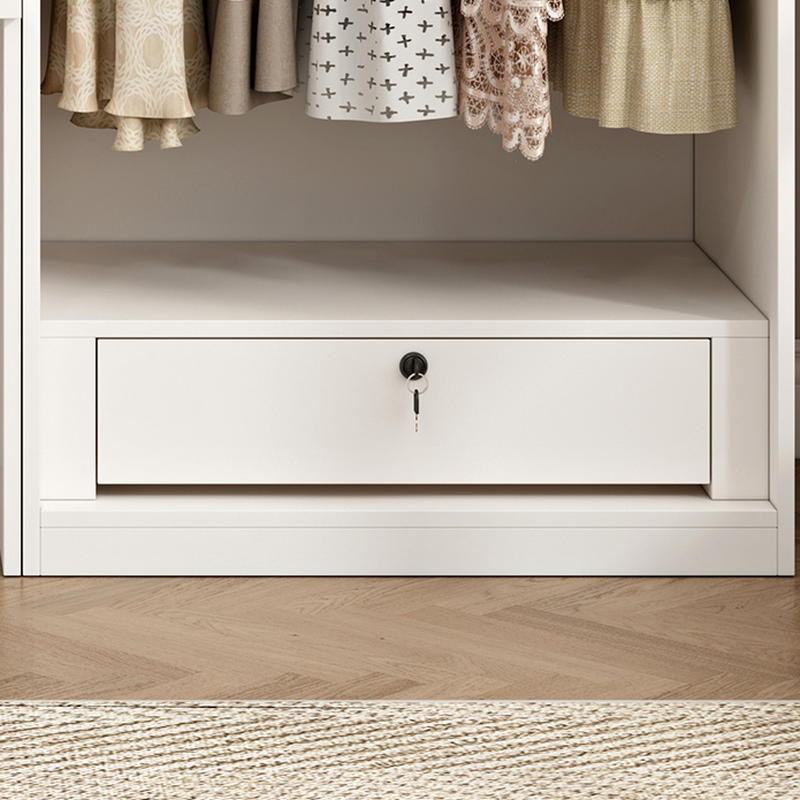 White Modish Wooden Armoire Cabinet with Soft Close Drawer, Soft Close Door, Interior Shelves, and Clothing Rod - image 3