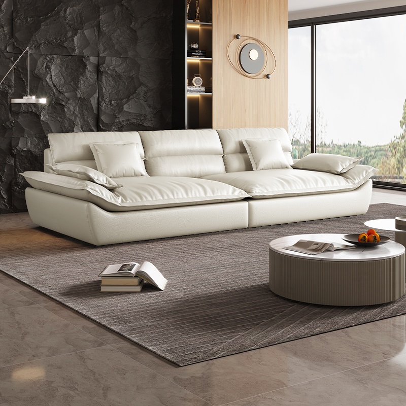 Contemporary Scratch-tolerant Solid Color Standard Sofa in Dark Gray/White/Light Blue, Seats 5 with 2 Pillows - image 5