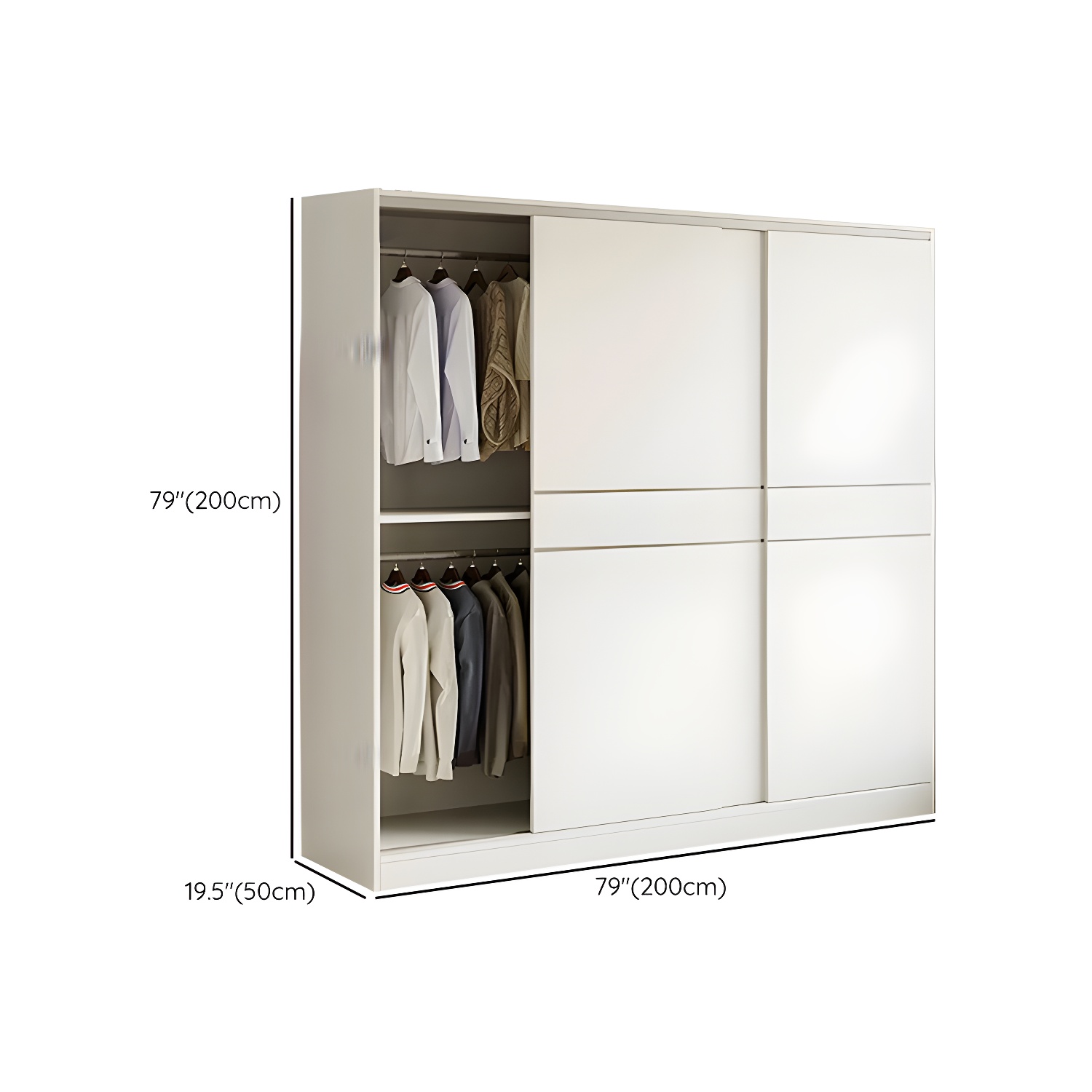 Modern White Wood Wardrobe Armoire with Sliding Doors, Shelves, and Soft Close Drawers - image 18