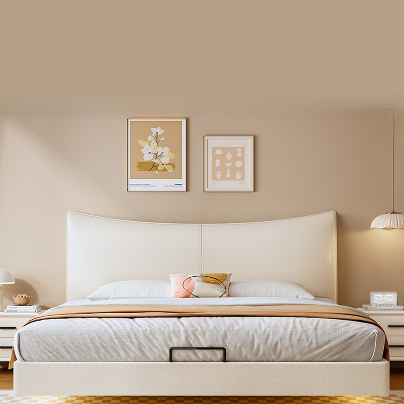 White Contemporary Solid Color Floating Bed with Lumber Slats for Bedroom