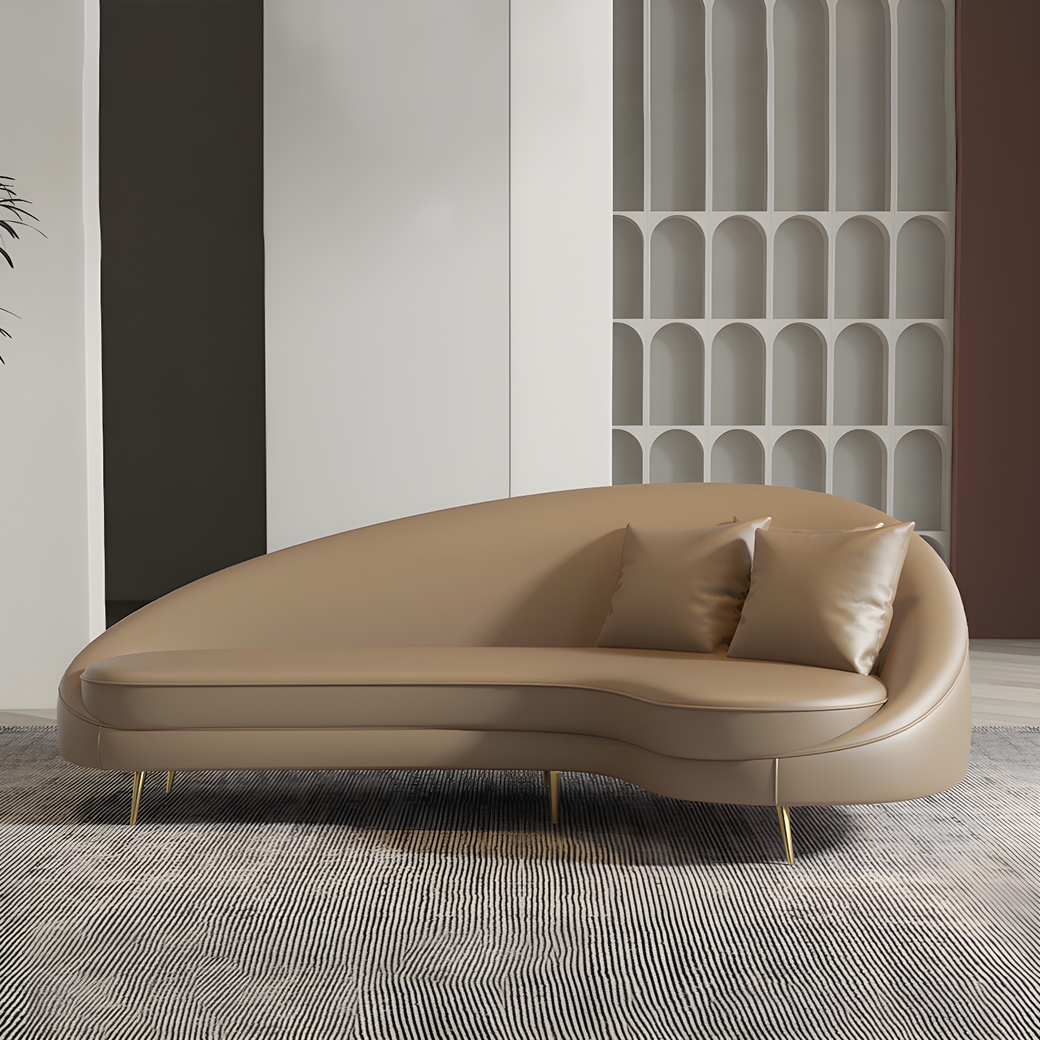 Faux Leather Curved Sofa Contemporary Sloped Arm Sofa for Living Room - image 11