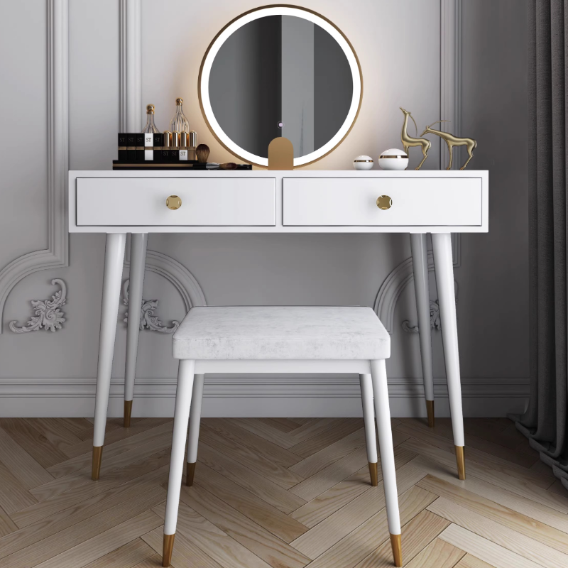 Modish Standard/Small Makeup Vanity with Solid+Engineered Wood Table Top and 3/2 Drawers - image 5