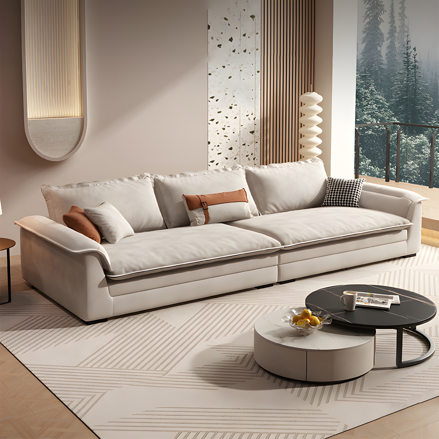 Contemporary Style Wood Frame Pillow Top Arm Sofa For Living Room
