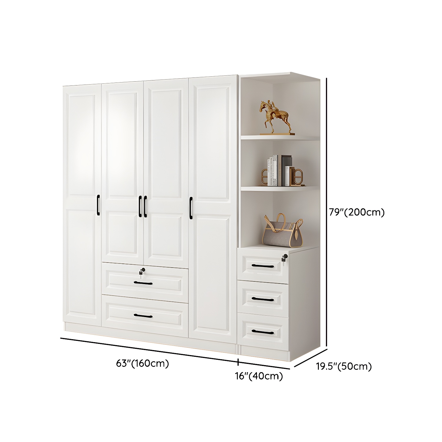 Wood White Modern Wardrobe Armoire with Drawers, Shelves, and Clothing Rod - image 28