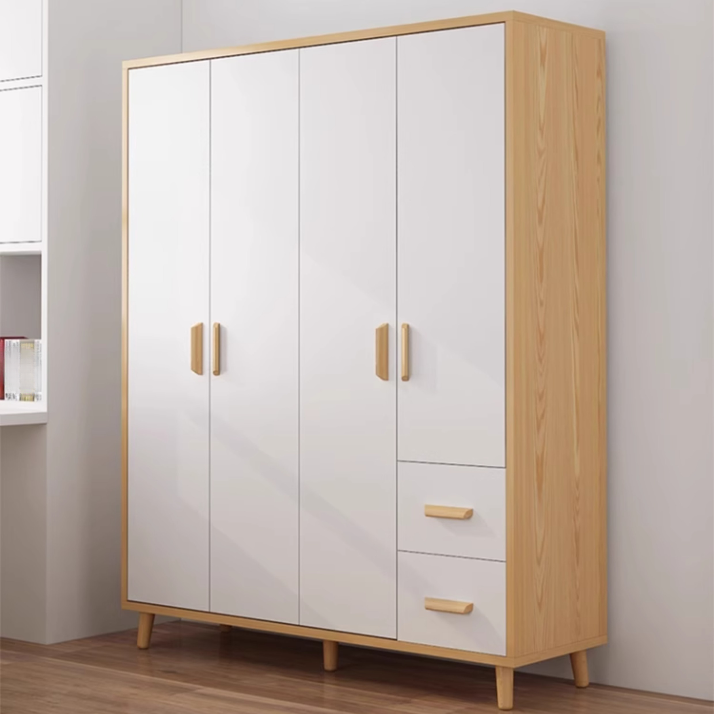Natural Finish Self-supporting 2-Drawer Wardrobe in Solid and Manufactured Wood