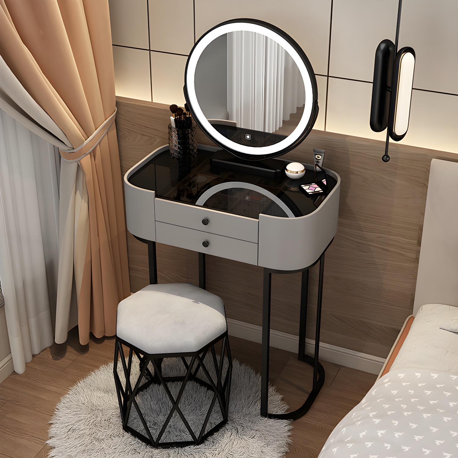 Contemporary Bedroom Makeup Vanity Desk Glass Vanity Dressing Table with Stool - image 6