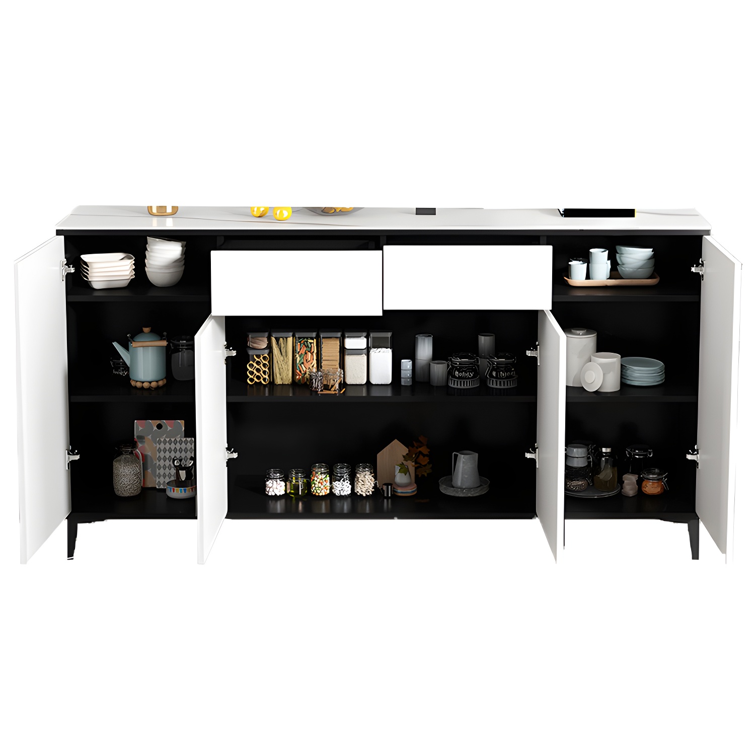 White Wood Buffet Sideboard with Drawers and Cabinet Included - image 5