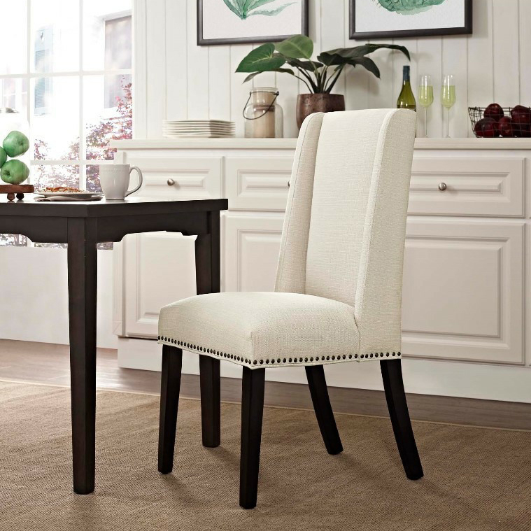 Flannel/Linen/PU Upholstered Stable Framed Armless Chair with Parsons Back and Nailhead Trim for Dinette in a Trendy Style