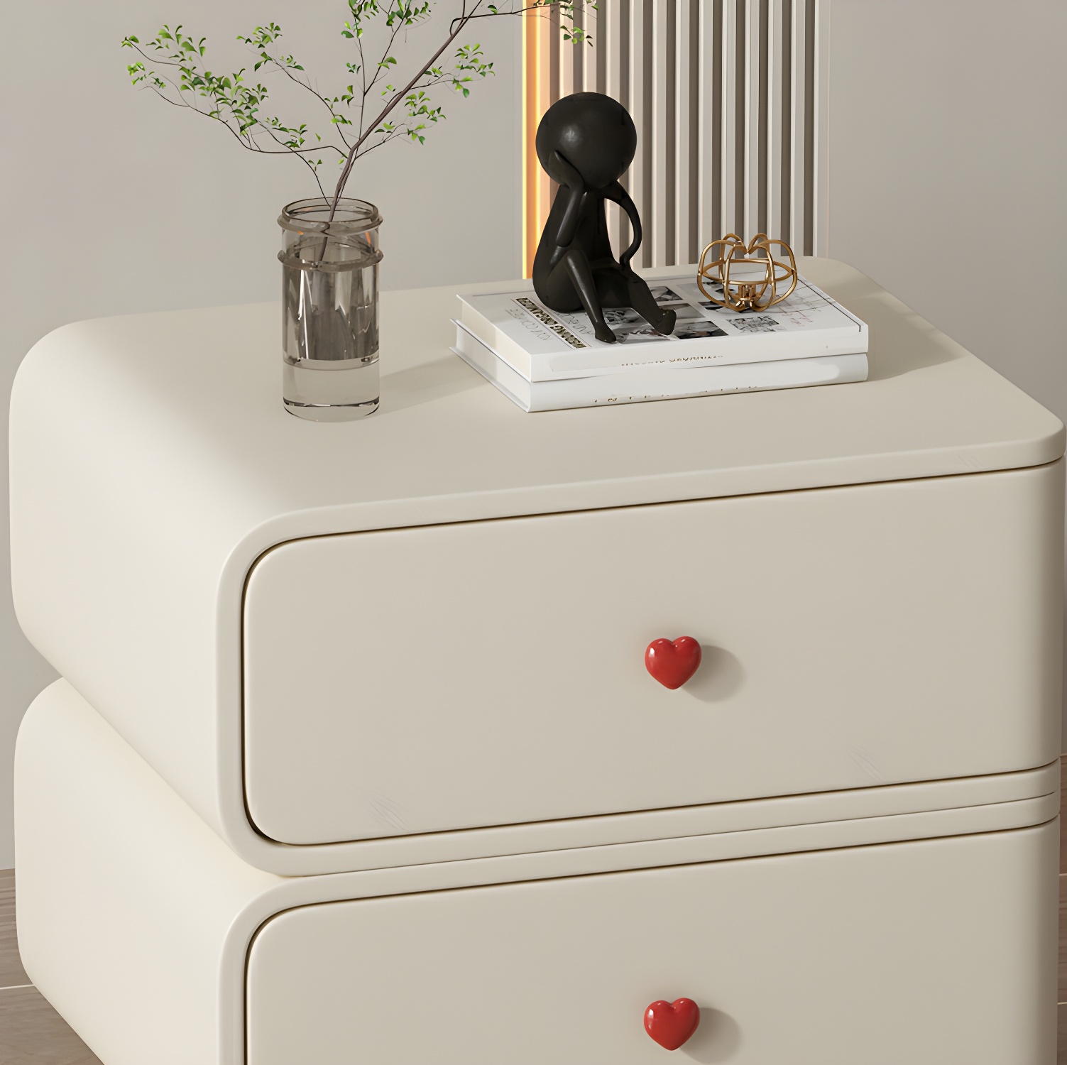 Contemporary Solid Wood Frame Nightstand with Microfiber Leather Silent Slide Two Drawers - image 20