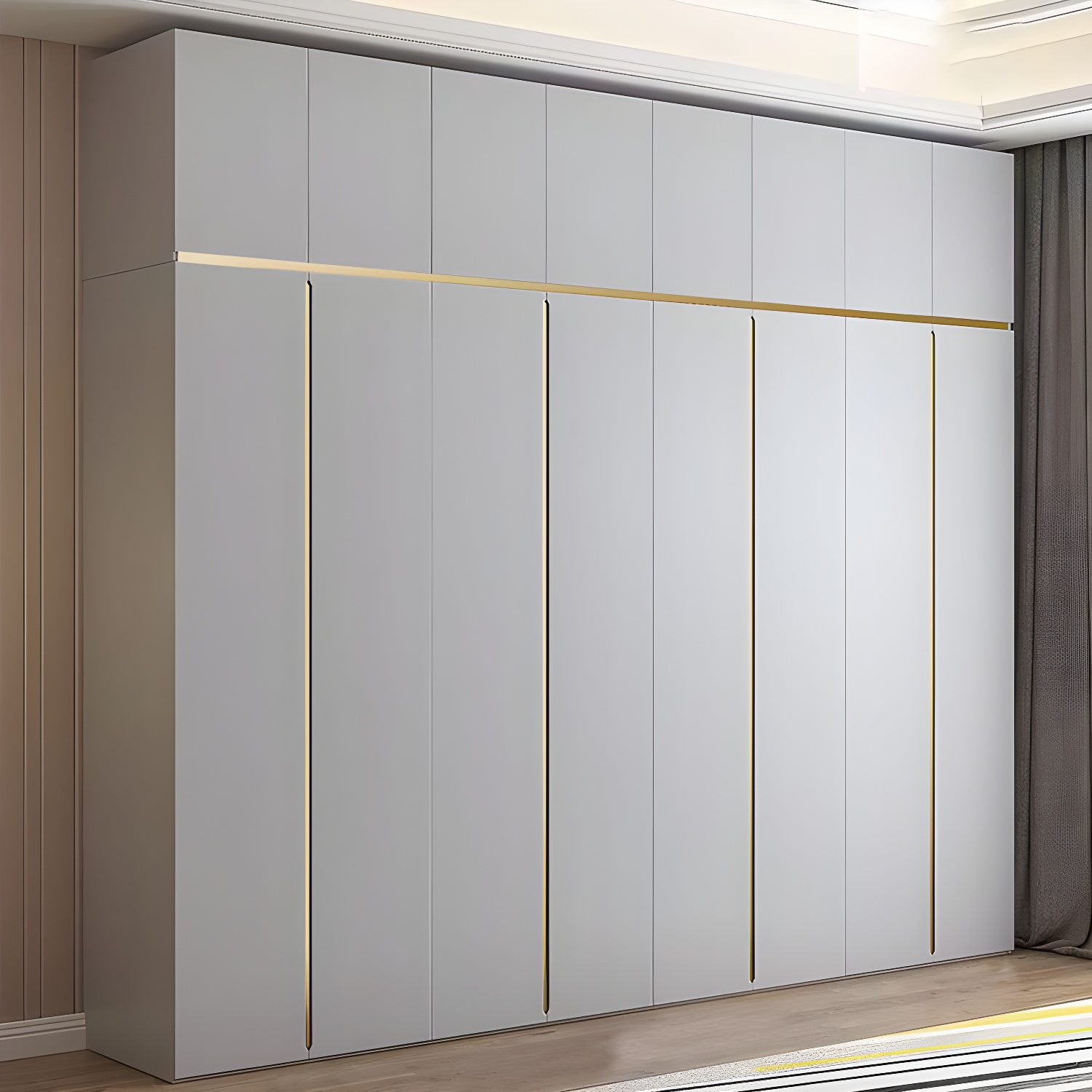Contemporary Wooden Wardrobe Armoire with Shelves and Garment Rod