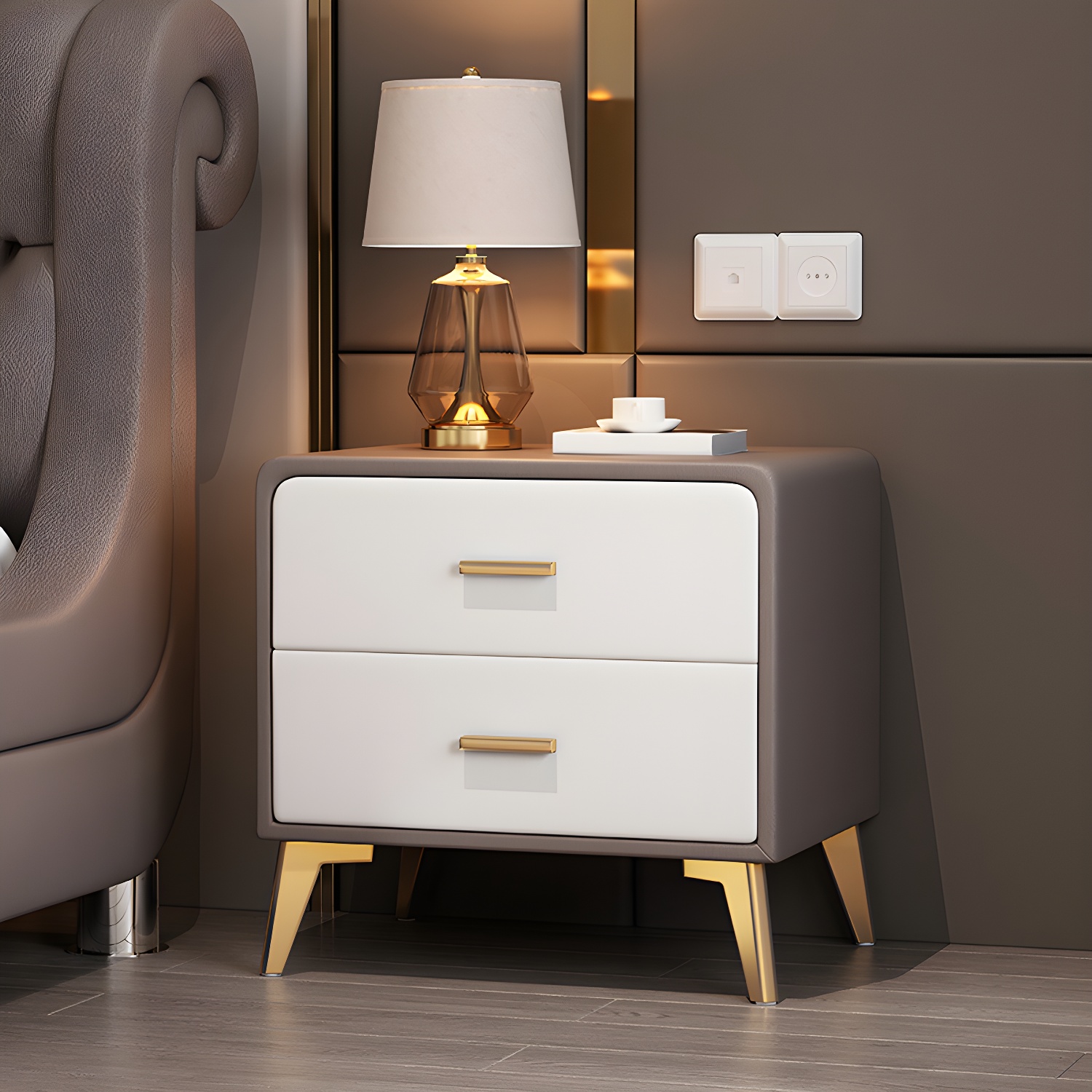 Faux Leather Modern Nightstand with Drawer Storage - Small Size, 2 Drawers - image 6