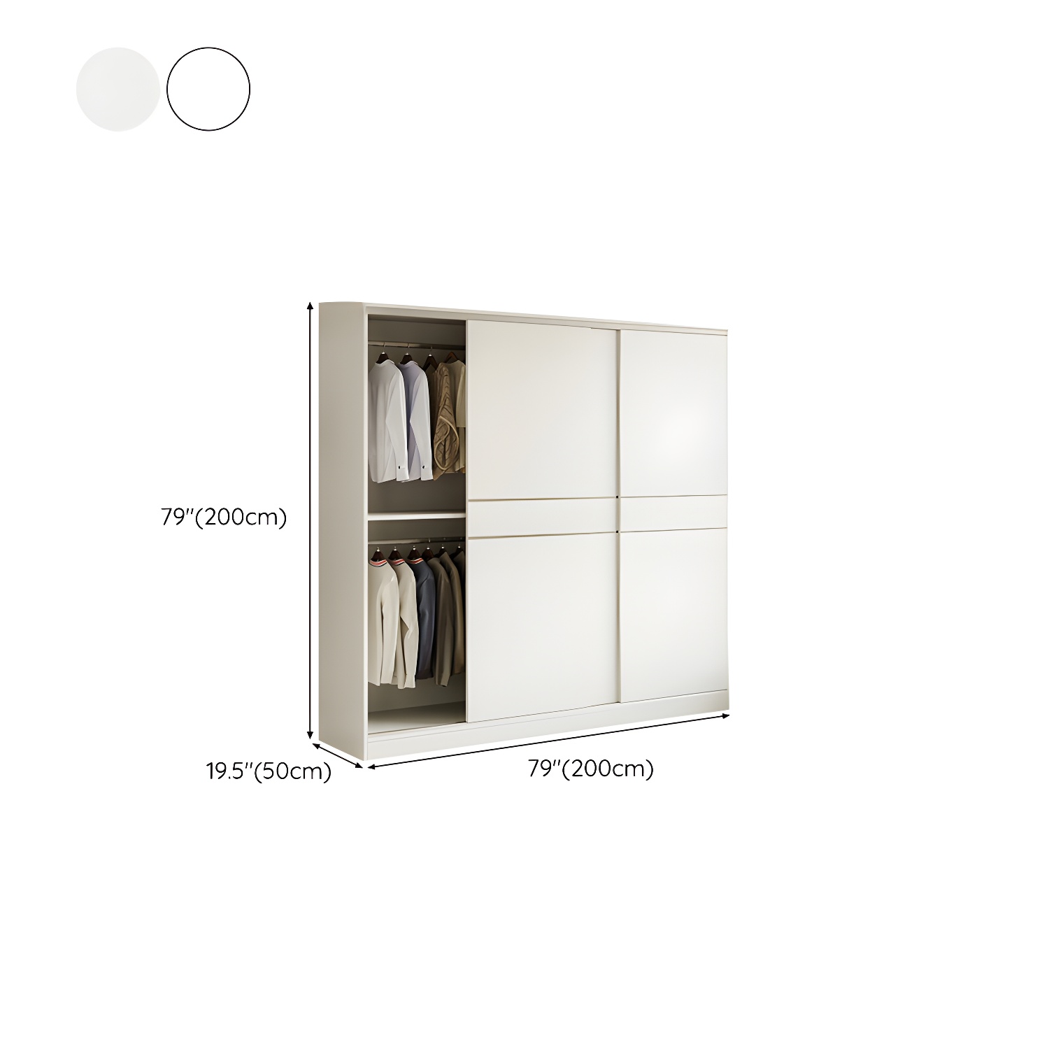 Fashionable Sliding Door Storage Wood Wardrobe with Metal Clothing Rod and Shelves in White Color - image 17
