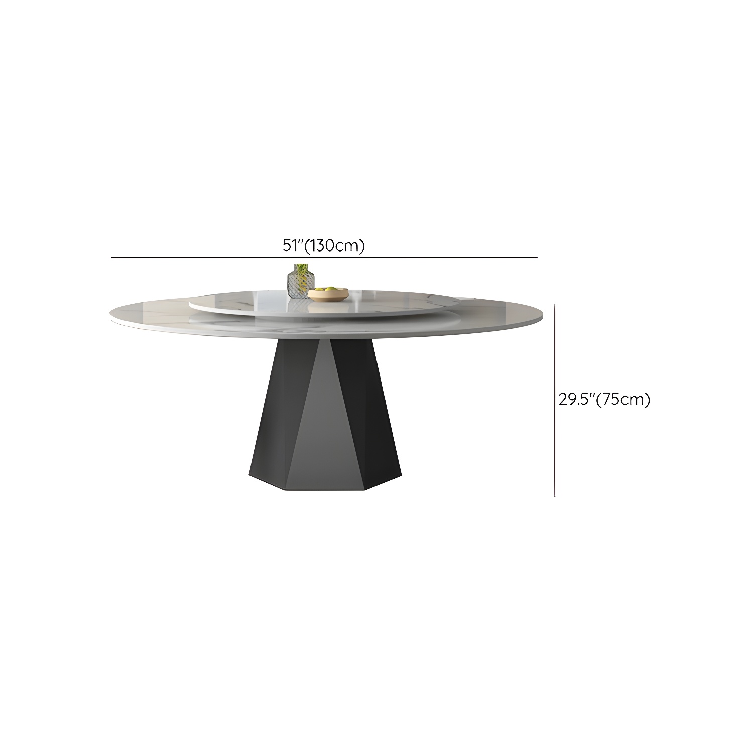 Round White Marble Modern Dining Table with Black Steel Pedestal Base and Convenient Lazy Susan - image 12