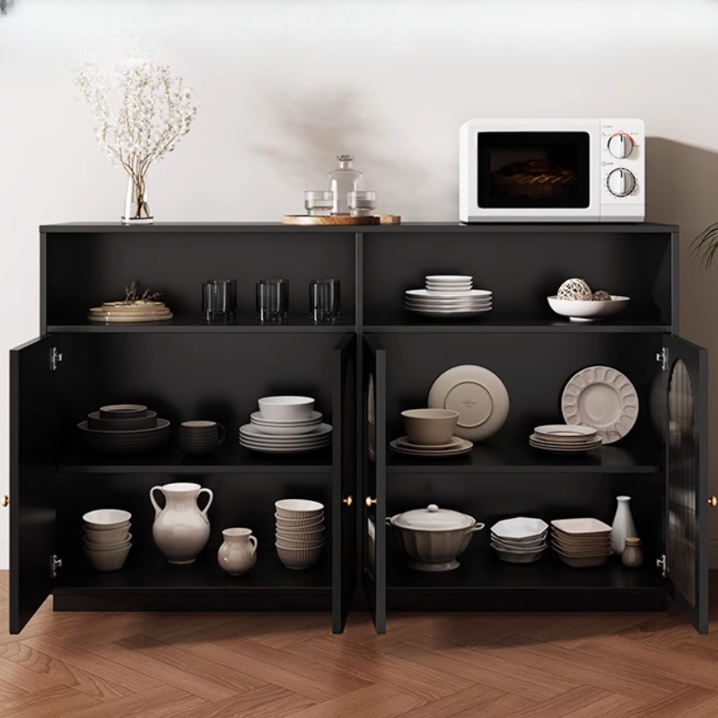 Standard/Narrow Midnight Black Lumber Cupboard 2 Shelves Pantry Hutch Glass-panel Door Sideboard
