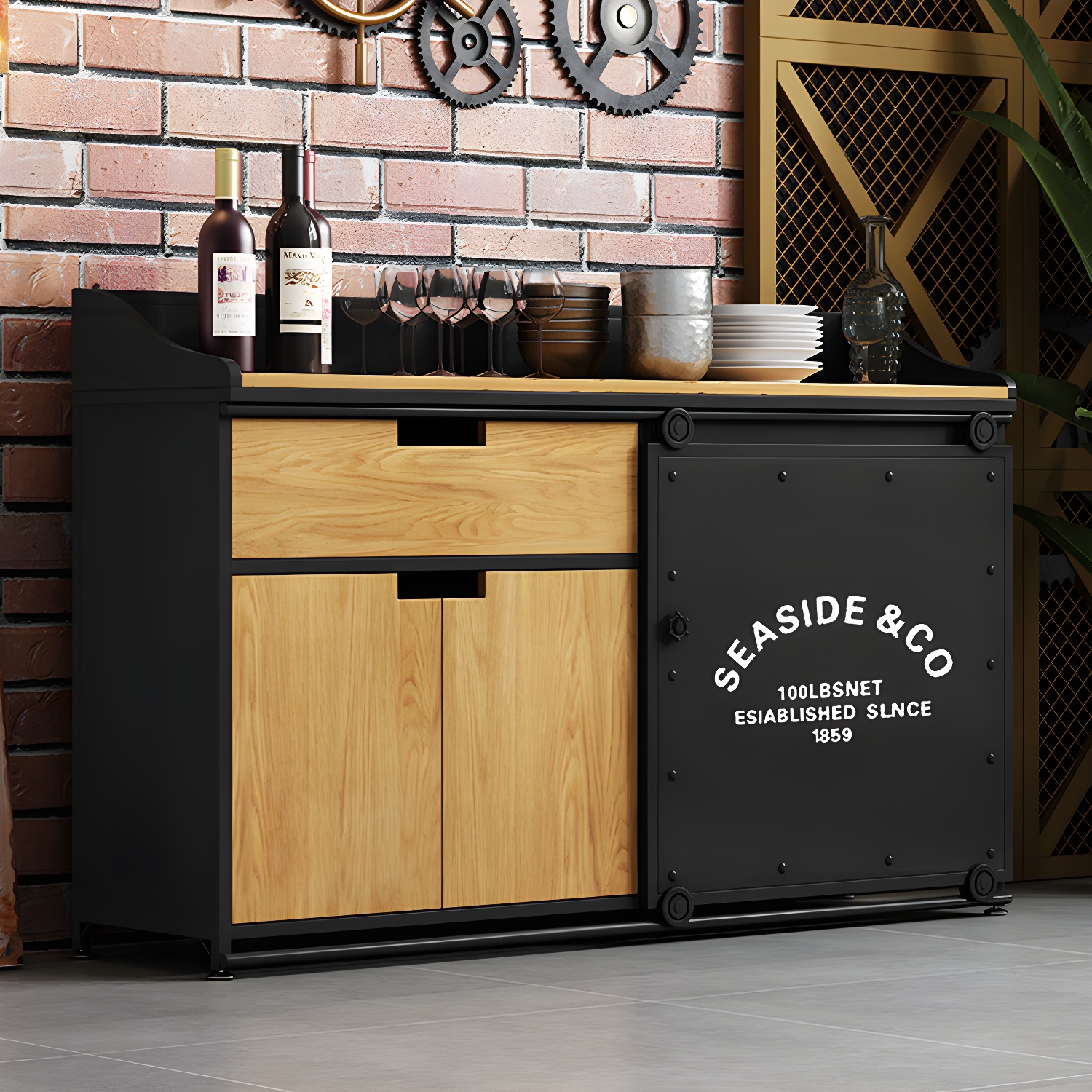 Modern Style Side Board Metal Sideboard with Sliding Door for Kitchen - image 7