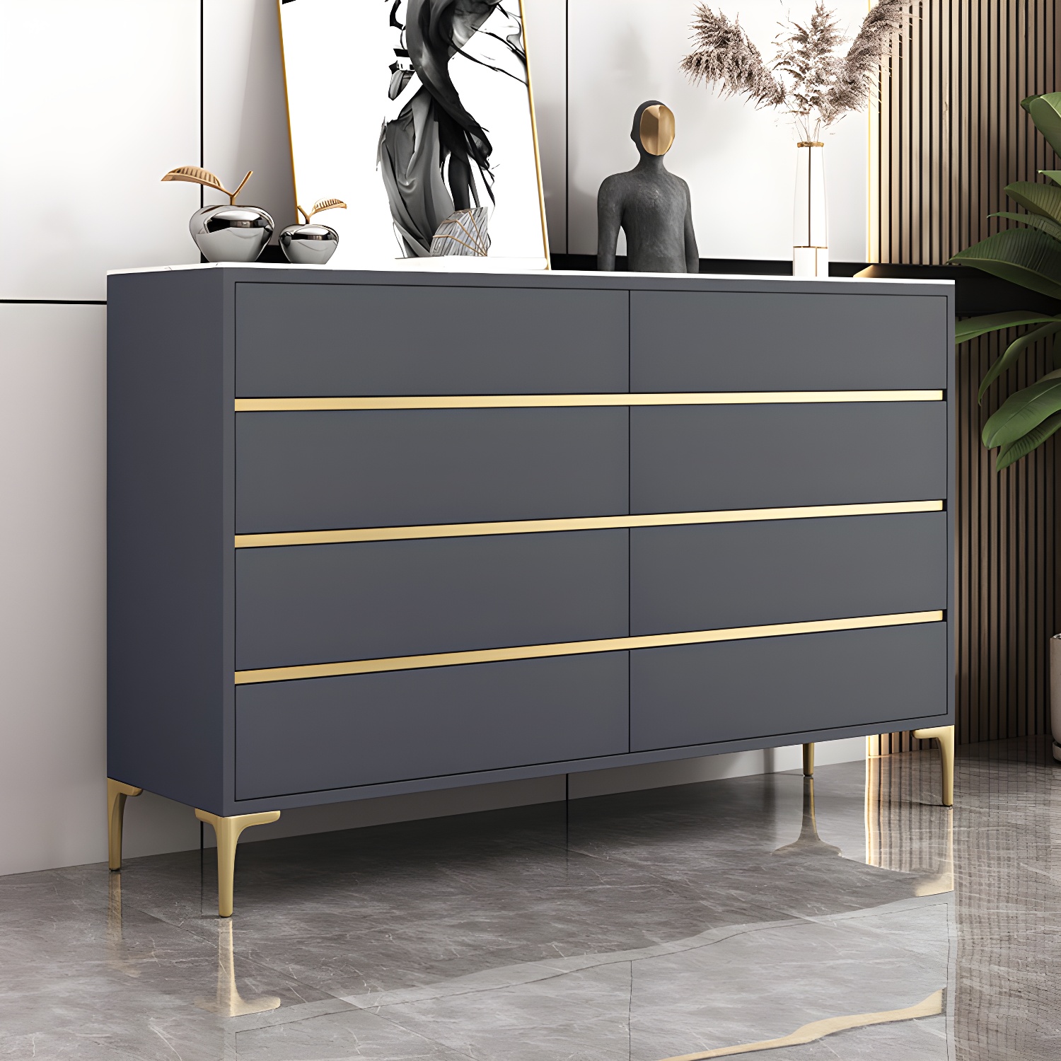 Glam Vertical Stone Storage Chest Bedroom Chest with 8 Drawers - image 12