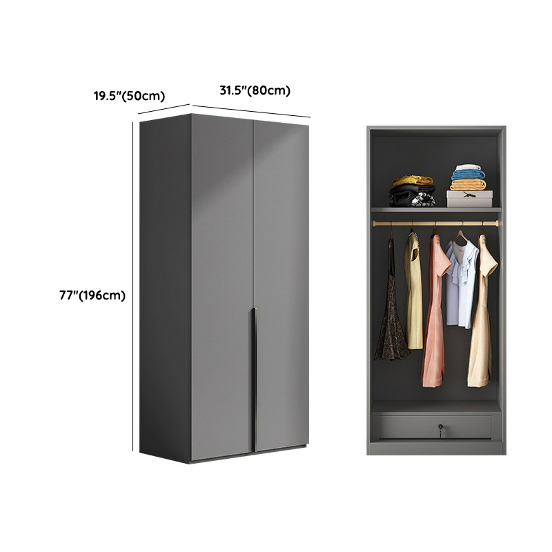 Contemporary Grey Wood Storage Wardrobe with Clothing Rod and Black Handles - image 8