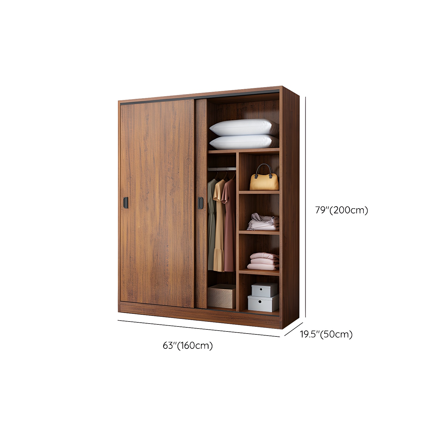 Modern Wooden Wardrobe Armoire with 3 Clothing Rods and Interior Shelves - image 25