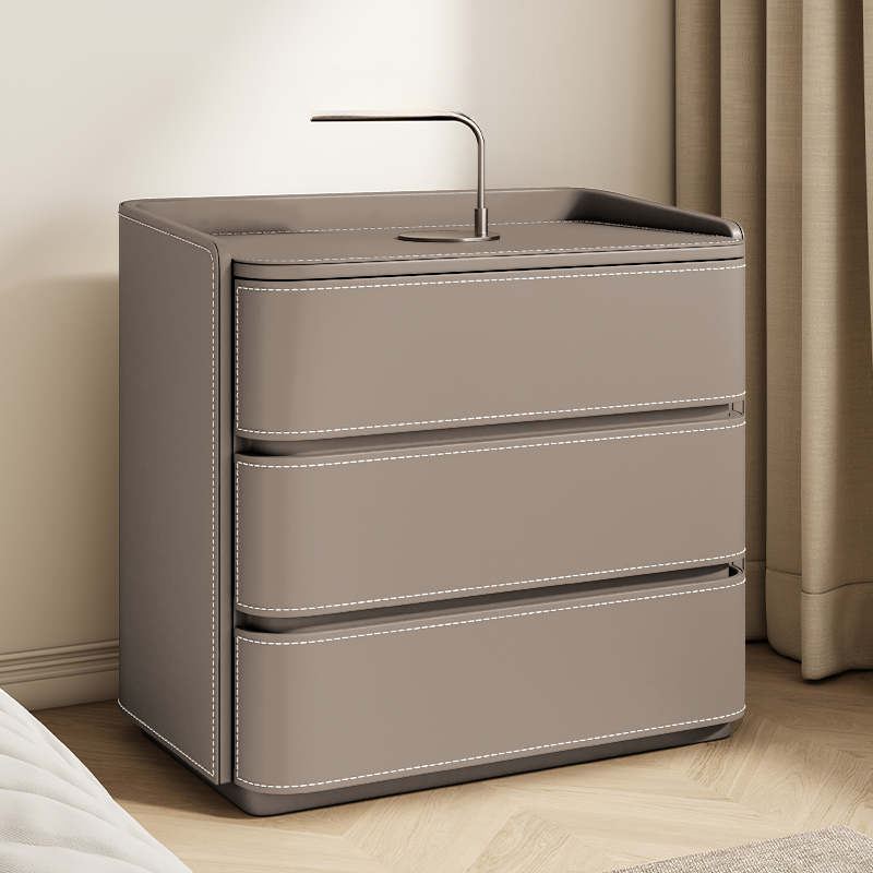 Contemporary 3 Tiers Genuine Leather Drawer Storage Bedside Table - image 8